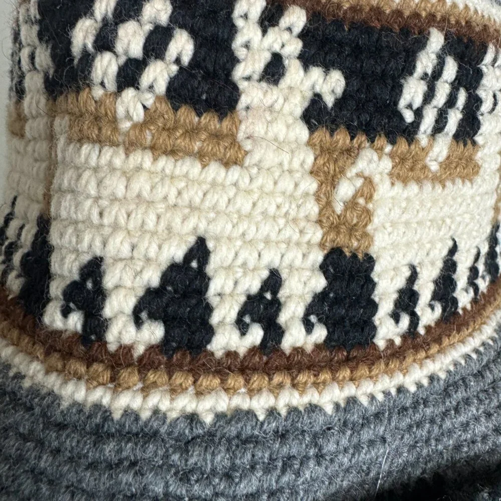 Peruvian Wool  Hat  Gray Black White Unisex